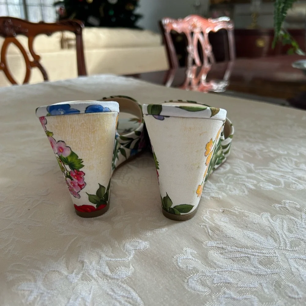 Nine West Women's Floral Wedges - White and Green - Picture 4 of 6
